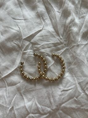 Classic Gold Beaded Hoop Earrings - Women Jewelry